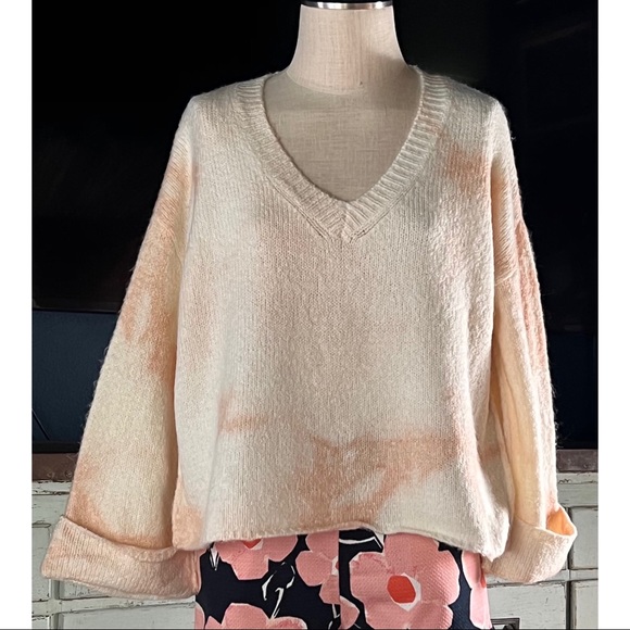 Anthropologie V-Neck Tie Dye Cream Pink Pullover Sweater S - Picture 4 of 14